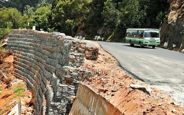 Retaining wall built along highway